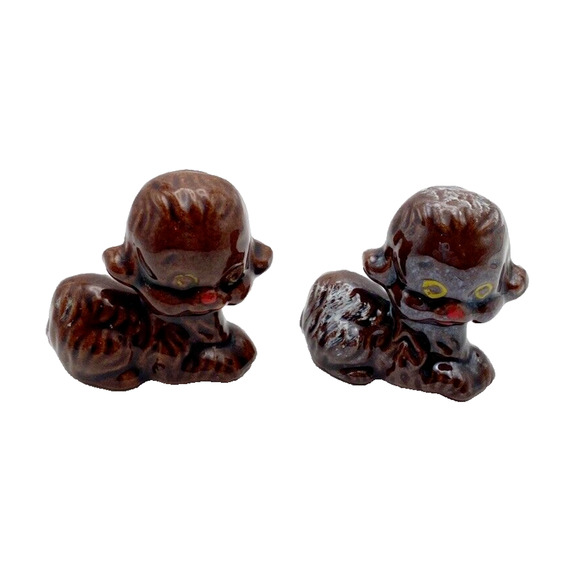Vintage Other - Vintage Redware Puppy Dog Figurines Hand Painted Big Eyes Figural Japan Set of 2
